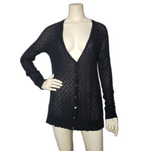 Vintage Y2K MUDD Black Long Cardigan Lightweight Sweater Womens Size Large